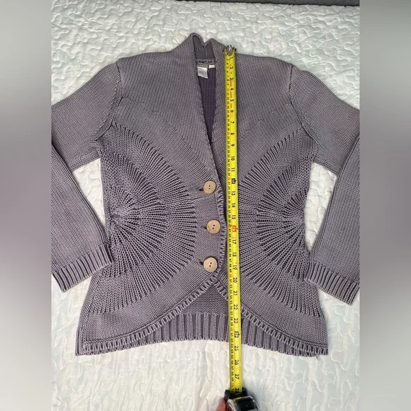 Isabella Bird Anthropologie Knit Cardigan Sweater Cotton Jacket Wooden Buttons M - Picture 11 of 12